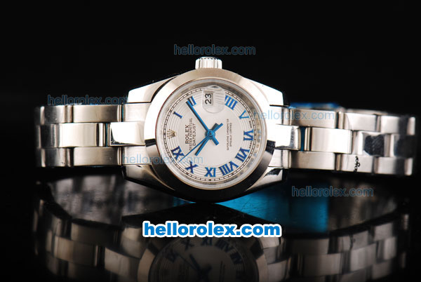 Rolex Datejust Oyster Perpetual Automatic Movement Full Steel with Blue Roman Markers and White Dial-Lady Size - Click Image to Close